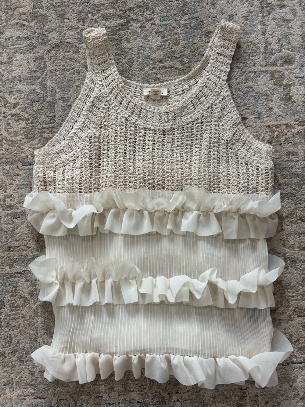 POL Cream Crochet & Ruffle Tank Top